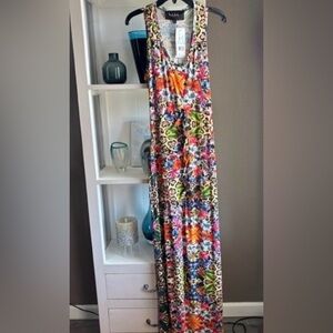 NWT, Orig$345, Nicole Miller Multicolor Floral & Leopard Maxi Dress
